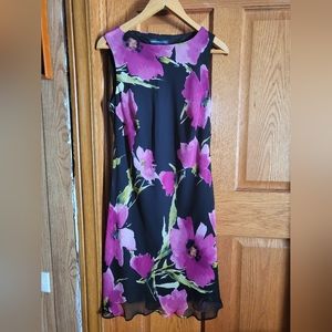 Floral purple sleeveless black dress